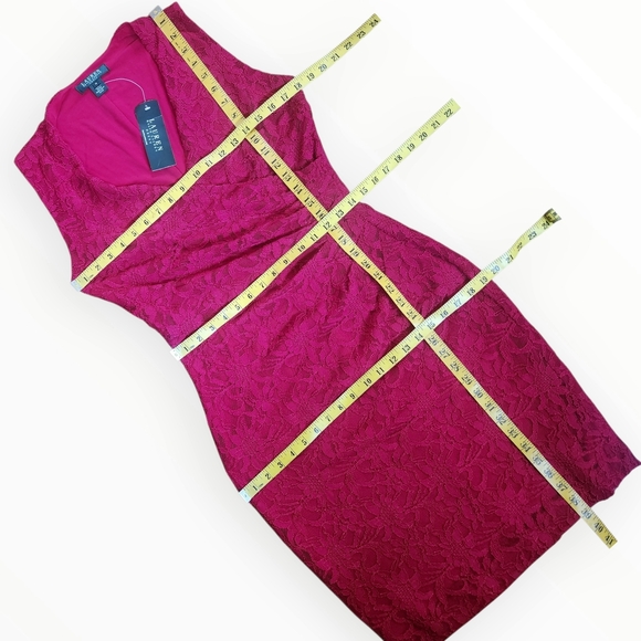 LAUREN RALPH LAUREN 🔖 Red Lace Sheath Cocktail Dress - Size 10 - Picture 11 of 15